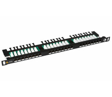Solarix SX24HD-5E-UTP-BK patch panel 24x RJ45 CAT5E UTP s vyväzovacou lištou / 0.5U / čierna