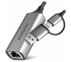 Axagon ADE-TXCA, USB-C + USB-A 3.2 Gen 1 - Gigabit Ethernet sieťová karta, Asix AX88179, auto inštal