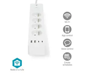 Nedis SmartLife Predlžovací Prívod / Wi-Fi / USB A / USB-C / 16 A / 3680 W / 2.00 m / Android