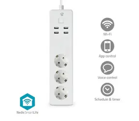 Nedis SmartLife Predlžovací Prívod / Wi-Fi / 4 x USB / 16 A / 3680 W / 1.80 m / -10 - 40 ° C / Android