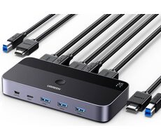 Ugreen CM664 HDMI KVM switch čierna / prepínač / 3x USB-A / 2x USB-B / 2x USB-C / 3xHDMI / micro USB 