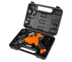 Neo Tools 19-152 oranžová / Spájkovacia pištoľ s kufríkom / 200W / nastaviteľná teplota / ergonomická / plast