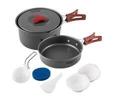Neo Tools 63-146 šedá / Sada riadu 7v1 Turistická / hliník / hrniec | panvica | 2x tanier | naberačka | stierka | huba
