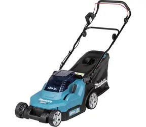 Makita DLM382CM2 / Aku kosačka na trávu / 2x18V / až 560 m2 / záber 38 cm / kôš 40 l / 2x Aku 4.0 Ah
