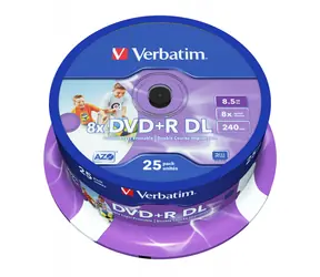 Verbatim 25ks DVD+R DL 8.5GB 8x / Injekt Printable / Spindl