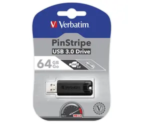 Verbatim Store 'n' Go PinStripe 64GB čierna / Flash Disk / USB 3.0 / čítanie: 30MBs / zápis: 10MBs