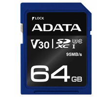 ADATA Premier Pre 64GB SDXC / UHS-I / U3 / V30 / CL10 / R: 95MBs / 60MBs