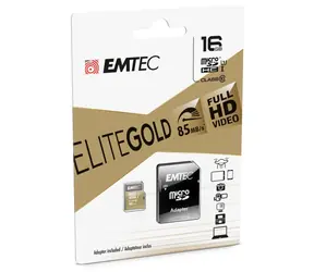 EMTEC Gold PLUS micro SDHC karta 16GB + adaptér SD / UHS-I / Class 10 / čítanie: 85MBs / zápis: 21MBs / vhodné pre FullHD