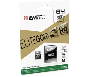 EMTEC Elite Gold micro SDXC karta 64GB + adaptér SD / U1 / Class 10 / čítanie: 90MBs / zápis: 20MBs / vhodné pre FHD