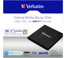 VERBATIM Slimline čierna / Blu-ray + DVD externá napaľovačka / USB 3.1 Gen. 1 / USB-C