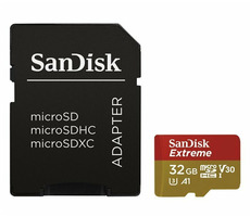 SanDisk Extreme microSDHC 32GB + adaptér / Class 10 / A1 / UHS-I / V30 / čítanie: 100MBs / zápis: 60MBs / vhodné pre FHD