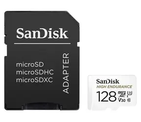 SanDisk High Endurance Video microSDXC 128GB / UHS-I U3 V30 / čítanie: 100 MBs / zápis: 40MBs / vhodné pre 4K
