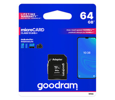 Goodram microSDXC 64GB + adaptér / Class 10 / UHS-I U1 / R: 100 MBs / W: 10 MBs