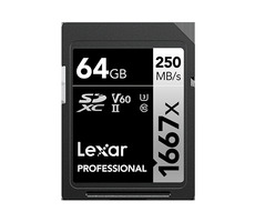 Lexar Professional 1667x SDXC 64GB / čítanie: 250MBs / zápis: 90MBs / UHS-II U3 / Class 10 / V60