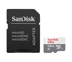 SanDisk Ultra microSDXC 128GB + adaptér / Class 10 / UHS-I U1 / 100MB / s / vhodné pre Full HD