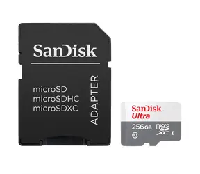 SanDisk Ultra microSDXC 256GB + adaptér / Class 10 / UHS-I U1 / 100MB / s / vhodné pre Full HD