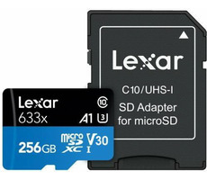 Lexar High-Performance 633x microSDXC 256GB + adaptér / UHS-I U3 / Class 10 / A1 / V30 / čítanie: 95MBs / zápis: 45 MBs
