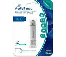 MediaRange MR935 USB-Stick 16GB strieborná / USB 3.0 Type A / Rýchlosť čítania 60 MB/s / Rýchlosť zápisu 15 MB/s / Hliník