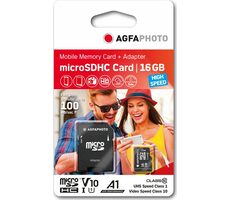 AGFAPHOTO MicroSDHC 16GB + Adaptér / R: 80 MB/s / W: 15 MB/s / Class 10 