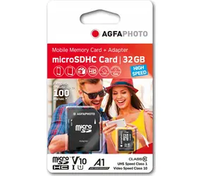 AGFAPHOTO MicroSDHC 32GB + Adaptér / R: 100 MB/s / W: 15 MB/s / Class 10 