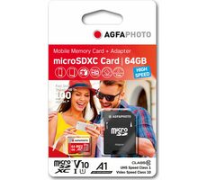 AGFAPHOTO MicroSDXC 64GB + Adaptér (10582) / R:80 MB/s / W:20 MB/s / Class 10 