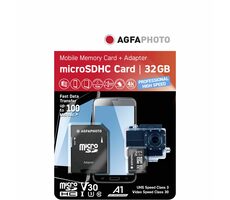 AGFAPHOTO MicroSDHC Professional 32GB + Adaptér / R: 100 MB/s / W: 50 MB/s / Class V30 
