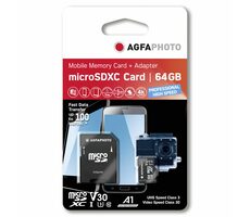 AGFAPHOTO MicroSDXC Professional 64GB + Adaptér / R: 100 MB/s / W: 50 MB/s / Class V30 
