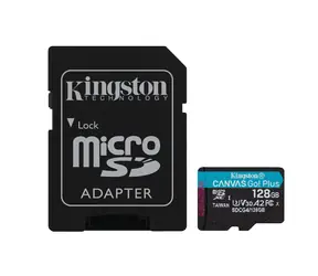 Kingston Canvas Go PLUS microSDXC 128GB s adaptérom / UHS-I V30 / U3 / Class 10 / čítanie: až 200MBs / zápis: až 160 MBs