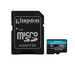 Kingston Canvas Go PLUS microSDXC 256GB s adaptérom / UHS-I V30 / U3 / Class 10 / čítanie: až 200MBs / zápis: až 160 MBs