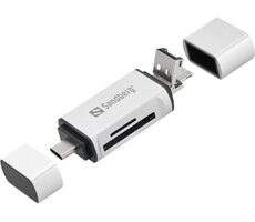 Sandberg čítačka pamäťových kariet / konektory USB-C + USB + MicroUSB / sloty SD a microSD
