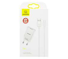 USAMS T21 USB 2A Cestovná Nabíjačka + Lightning Kábel biela