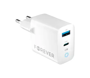 Forever GaN TC-06-65AC Rýchlonabíjačka do siete biela / 1x USB-C 1x USB 65W / PD / QC 
