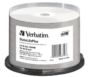 Verbatim CD-R DataLifePlus / 700MB / 52x / Wide Thermal Printable / no-ID / 50ks cake