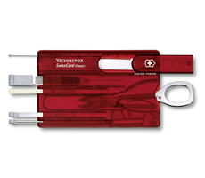 VICTORINOX SWISSCARD červená-transparentná / Multifunkčná karta / Počet funkcií 10 / Rozmery 82 x 45 mm