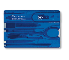 VICTORINOX SWISSCARD modrá-transparentná / Multifunkčná karta / Počet funkcií 10 / Rozmery 82 x 45 mm