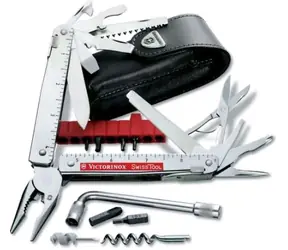 VICTORINOX SWISSTOOL CS PLUS / Multifunkčné náradie / Oceľ / Počet funkcií 37 / Dĺžka 115 mm / Kožené puzdro