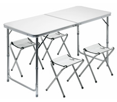 Cattara DOUBLE teleskopický šedá + 4x stolička / Stôl kempingový skladací / 120 x 60 x 66 cm