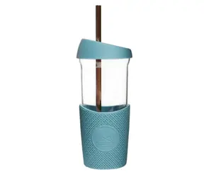 Neon Kactus Sklenený pohár so slamkou 568 ml modrá / sklo 