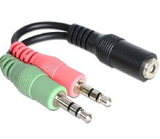 DeLock adaptér stereo jack 3.5 mm 4 pin samica > 2 x stereo jack 3.5 mm 3 pin samec
