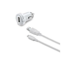 CellularLine autonabíjačka s dátovým káblom a konektorom microUSB / 2A / biela