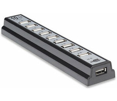 Manhattan USB 2.0 Hub / 10 portov + napájací adaptér / čierny