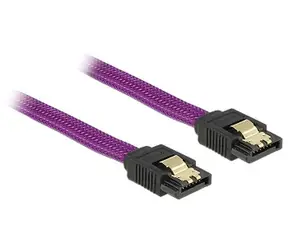 DeLock SATA kábel 6 Gb/s 30 cm priamy/priamy/kovové svorky/fialový