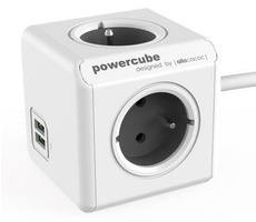 PowerCube Extended USB 3M šedá / Predlžovací prívod 230V / 3M / 4 zásuvky / 2x USB Port