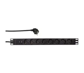 LogiLink PDU8C02 čierna / Viacnásobná zásuvka pre server / 8x Zásuvka typ F / 2x USB-A / 2m / až 3500W