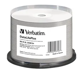 Verbatim BD- R 25GB 25k / Single Layer Wide White Thermal Printable / 6x / cake box