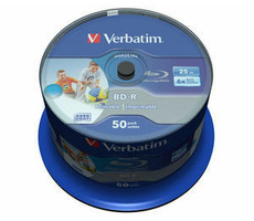 Verbatim BD-R SL 25GB 50ks / Hard Coat protective layer Wide Inkjet Printable / 6x / pre archiváciu dát / Spindle