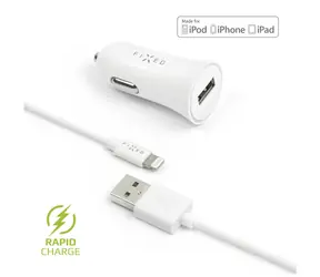 FIXED Autonabíjačka s odnímateľným Lightning káblom biela / 2.4A