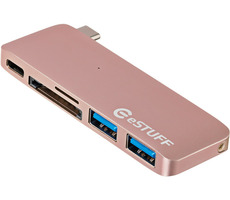 eSTUFF USB-C Hub ružová / 2 x USB 3.0 + 1 x USB C + čítačka SD-MicroSD 