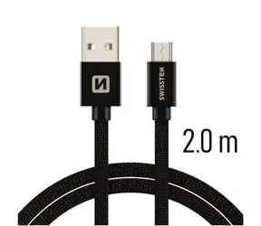 SWISSTEN TEXTILE dátový kábel USB - microUSB 2m čierna