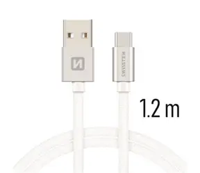 SWISSTEN TEXTILE dátový kábel USB - USB-C 1.2m strieborná